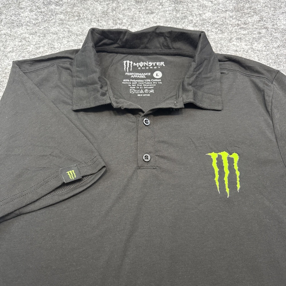 Monster Energy performance polo men's large black active outdoor uniform golf